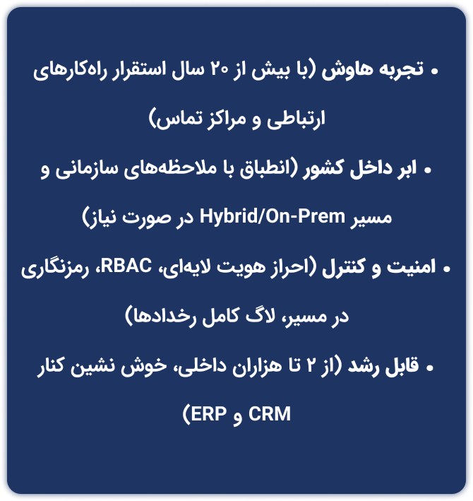 شرکت هاوش با بیش از 20 سال تجربه استقرار راه‌کار‌های ارتباطی و مراکز تماس