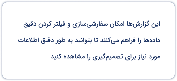 این گزارش‌ها امکان سفارشی‌سازی و فیلتر کردن دقیق داده‌ها را فراهم می‌کنند